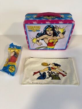 Vintage Wonder Woman Lunchbox Set – 1977 DC Comics + Pouch + PEZ